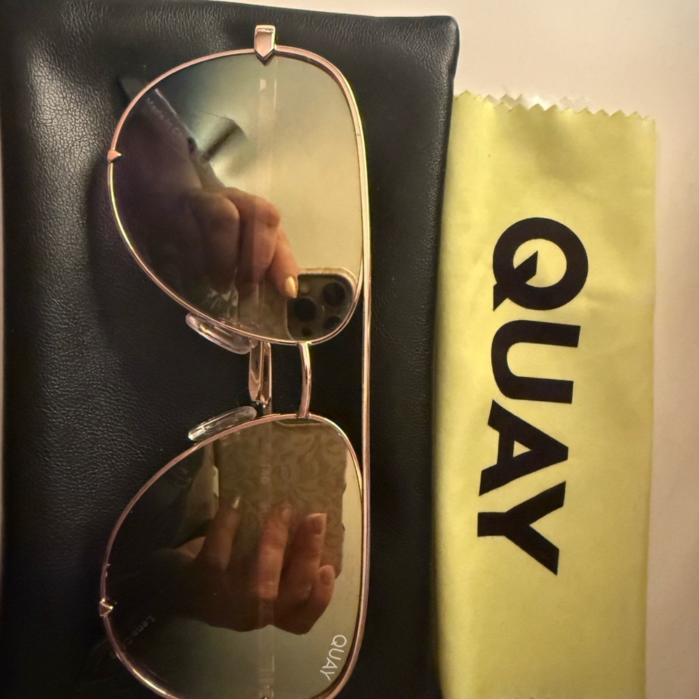 Quay Australia Rose Gold Aviator Sunglasses with Green Gradient Lenses